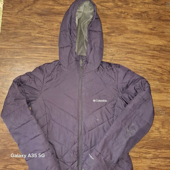 Columbia Womens Omni-Heat Hooded Puffer Coat XS Purple Polyester Cozycore - Picture 2 of 7